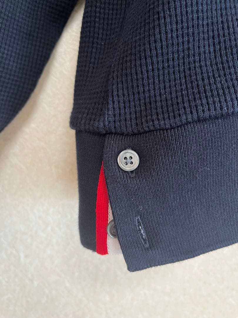 トムブラウン/ネイビーワッフル ラグランスリーブ 4BARフーディー/M