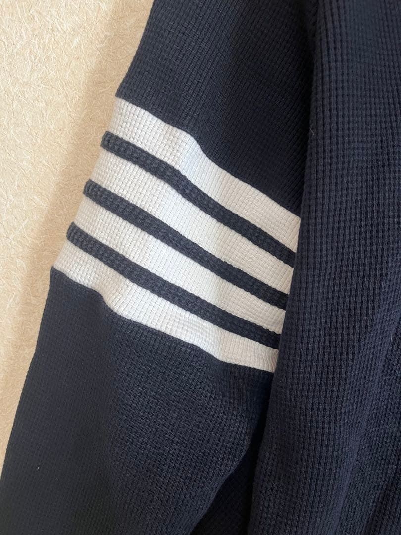 トムブラウン/ネイビーワッフル ラグランスリーブ 4BARフーディー/M