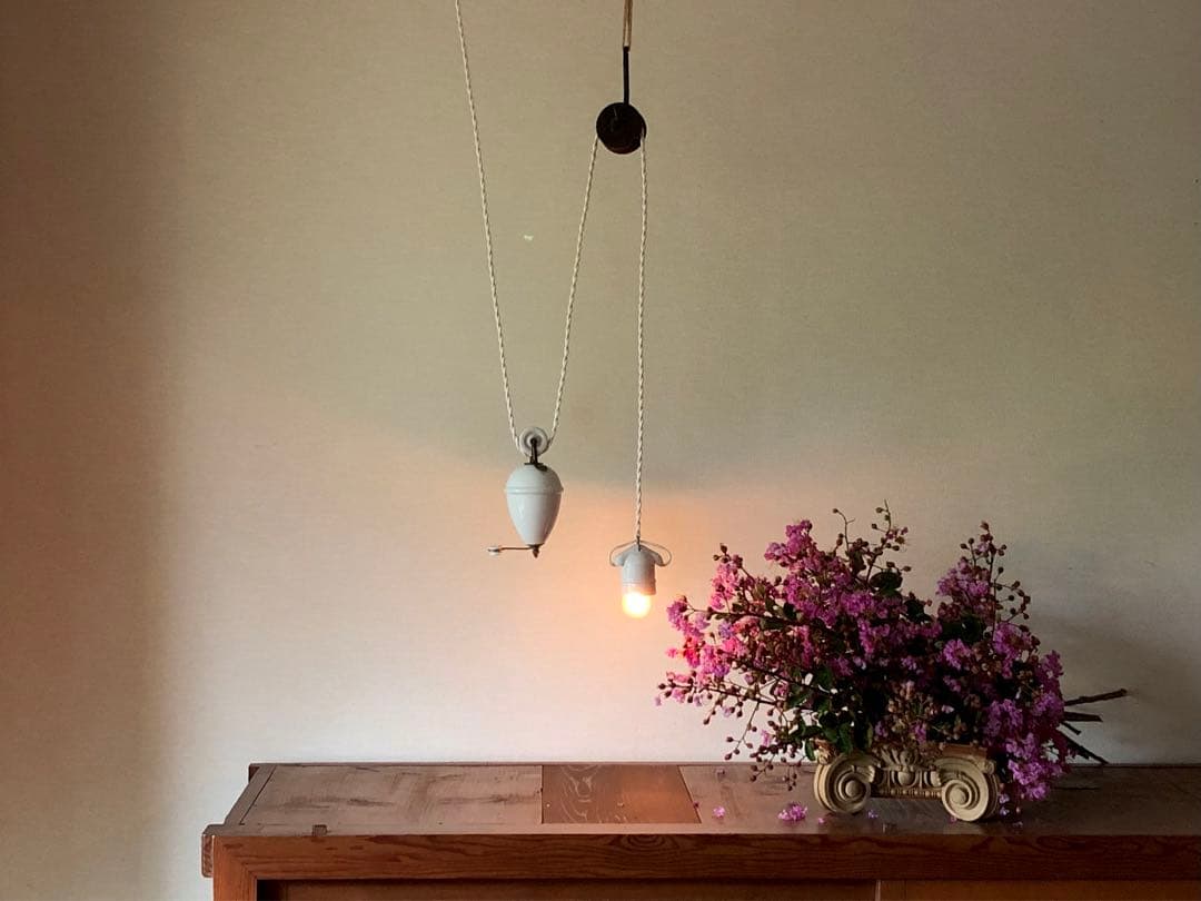 フランスアンティーク滑車ランプ 昇降ペンダントライト 天井照明 古家具 店舗什器