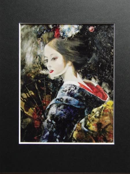 鶴岡義雄、舞扇、希少限定大判画集画、新品高級額装付