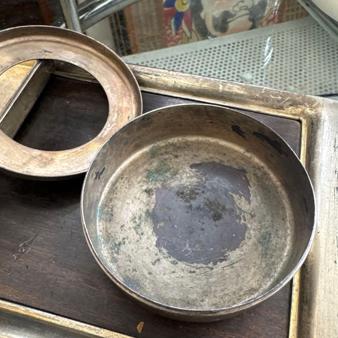 金属製編み目模様　タバコ盆