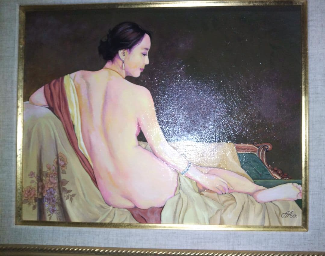 森本草介、絵画、美人画、油彩６号、裸婦、憩いの時、新品額縁、肉筆、高塚省吾。