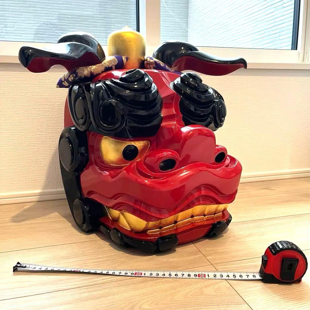 .【大ぶり】獅子舞　獅子頭　木彫魔除け　祭　置物　古美術　神楽 木製 木彫 正月