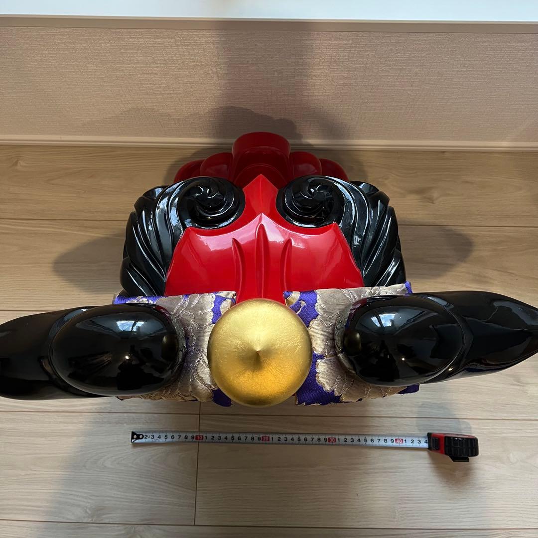 .【大ぶり】獅子舞　獅子頭　木彫魔除け　祭　置物　古美術　神楽 木製 木彫 正月