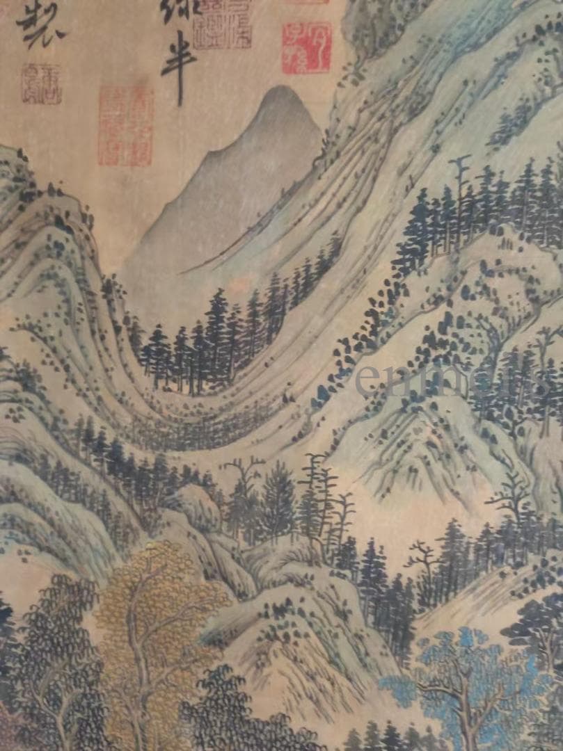 中国古美術 明代 文徴明作款 山水図 青門山上居 水墨画 掛軸絹本 三尺 手描き