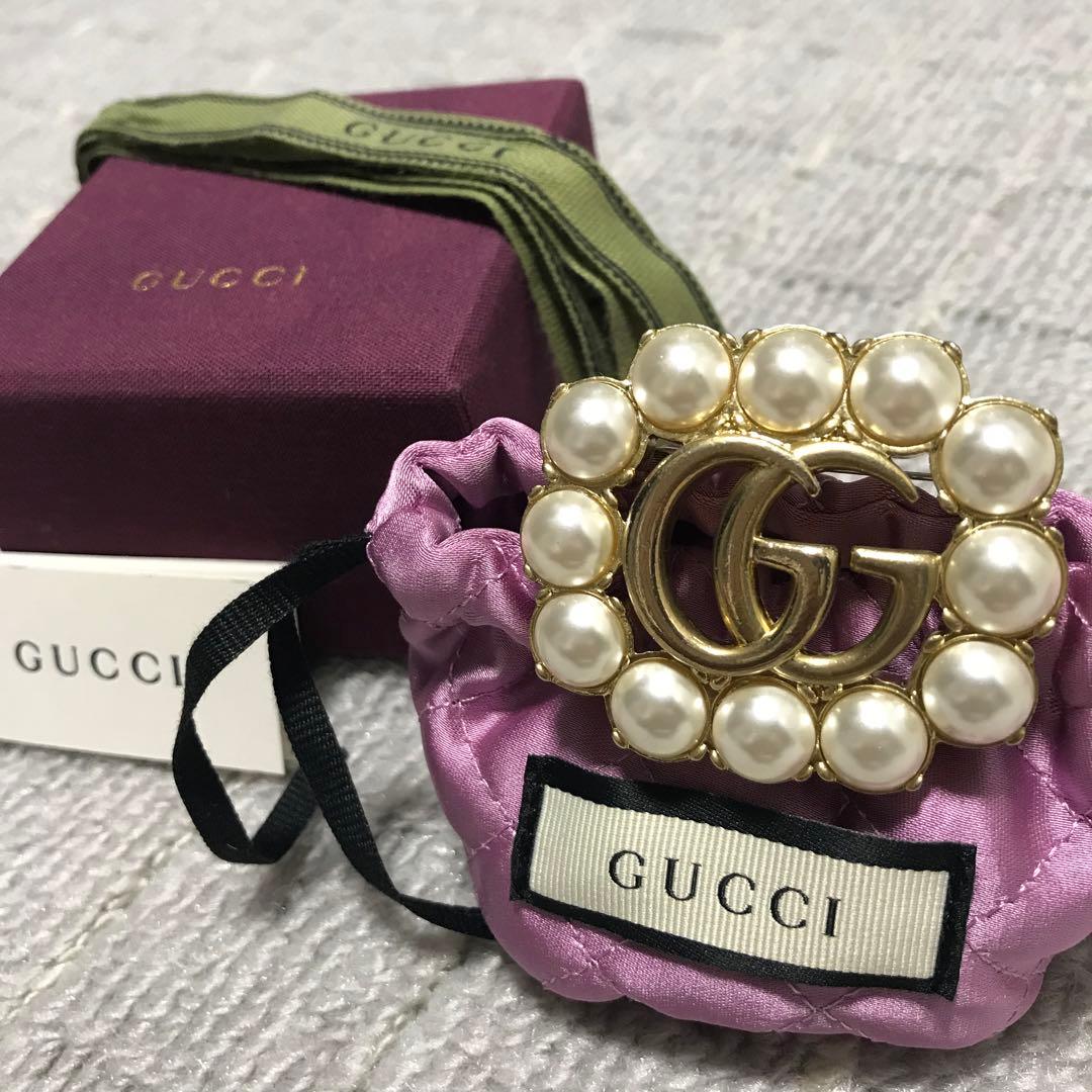 M*N様 グッチ［ブローチ］マーモント　ダブルGG　パール　ゴールド　箱、保存袋