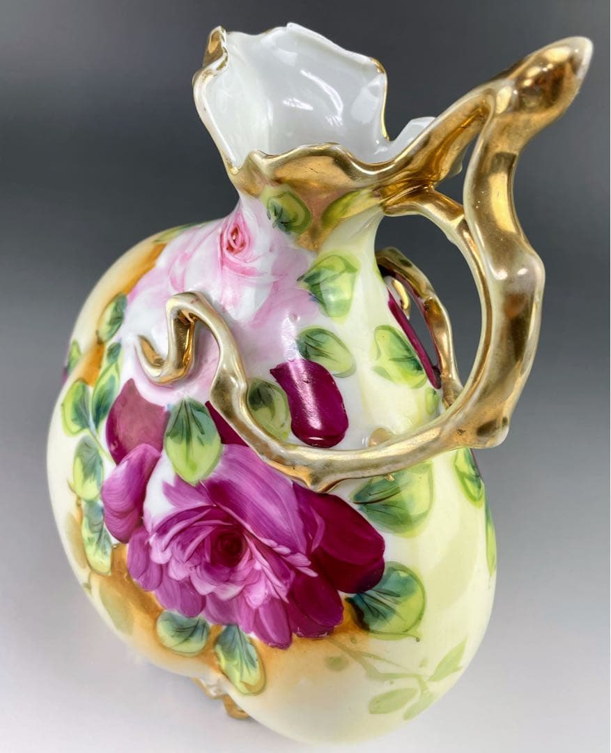 オールドニッポン ２３㎝ アールヌーボー様式 薔薇紋 花瓶 バラ ばら 水差し