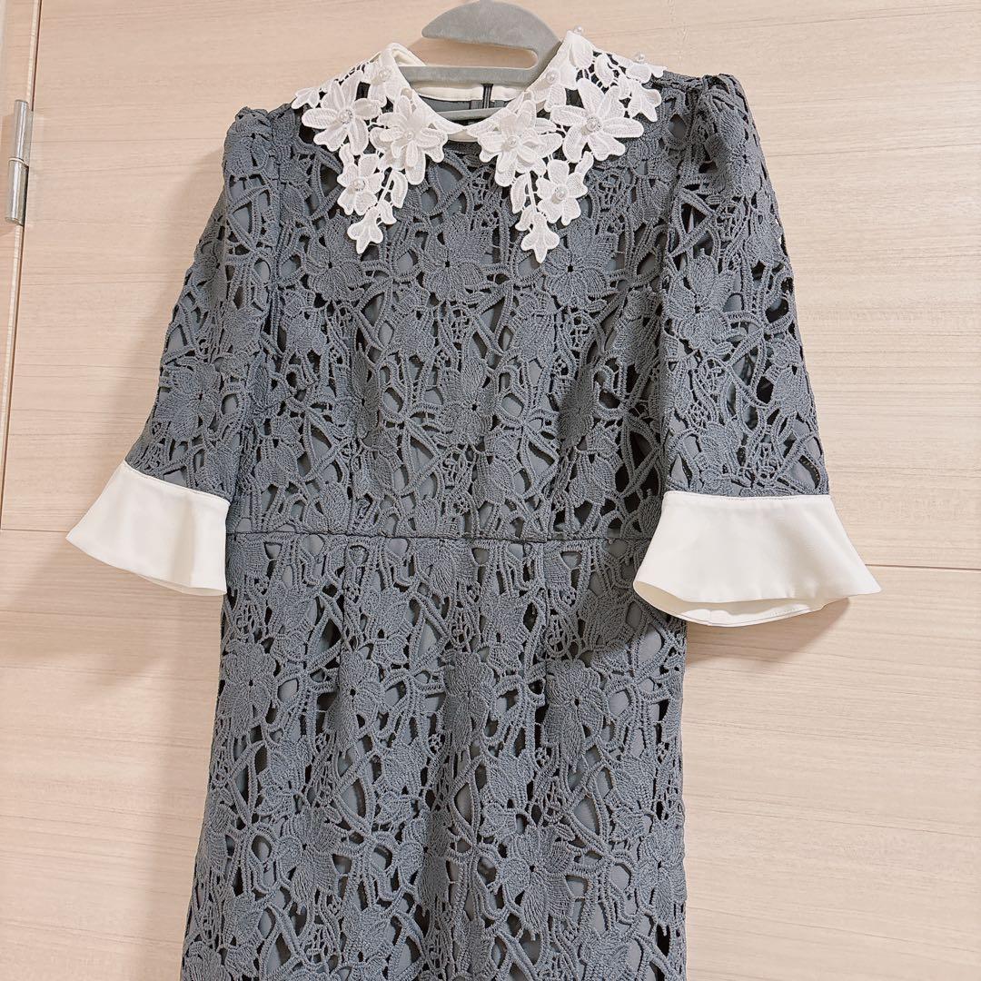 Leja♡ 花柄レースカラースパンコールAラインワンピースドレス