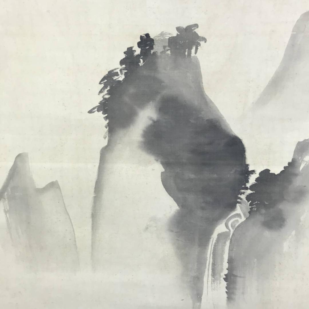 真作/川端玉章/渓山清閑図/水墨山水/山水図/掛軸☆宝船☆AH-535