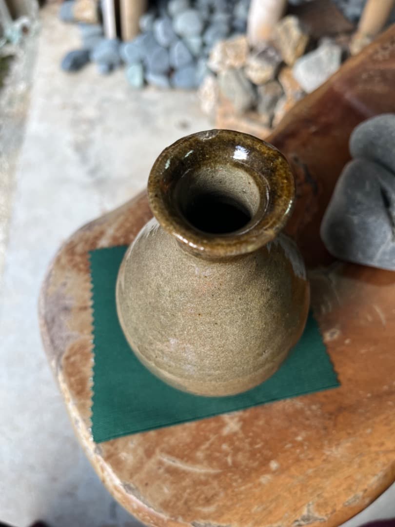 益子焼人間国宝　濱田庄司　縁黒酒器　共箱付き　※補修あり