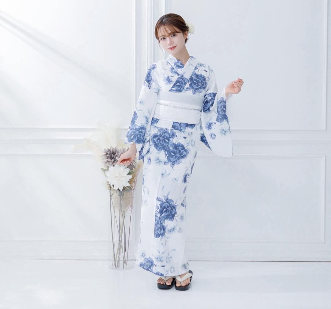 新品 4点 浴衣 セット 浴衣セット ゆかた レディース 白 青 Y4-56