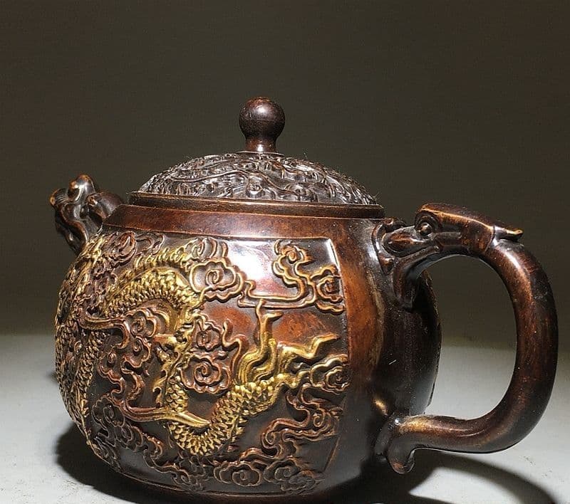 十二支龍頭茶壺 龍鳳壺 銅壺徳利 茶道具 煎茶器 装飾品 工芸品 美術品 置物