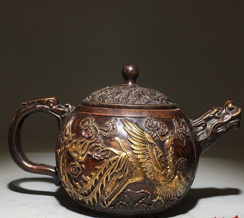 十二支龍頭茶壺 龍鳳壺 銅壺徳利 茶道具 煎茶器 装飾品 工芸品 美術品 置物