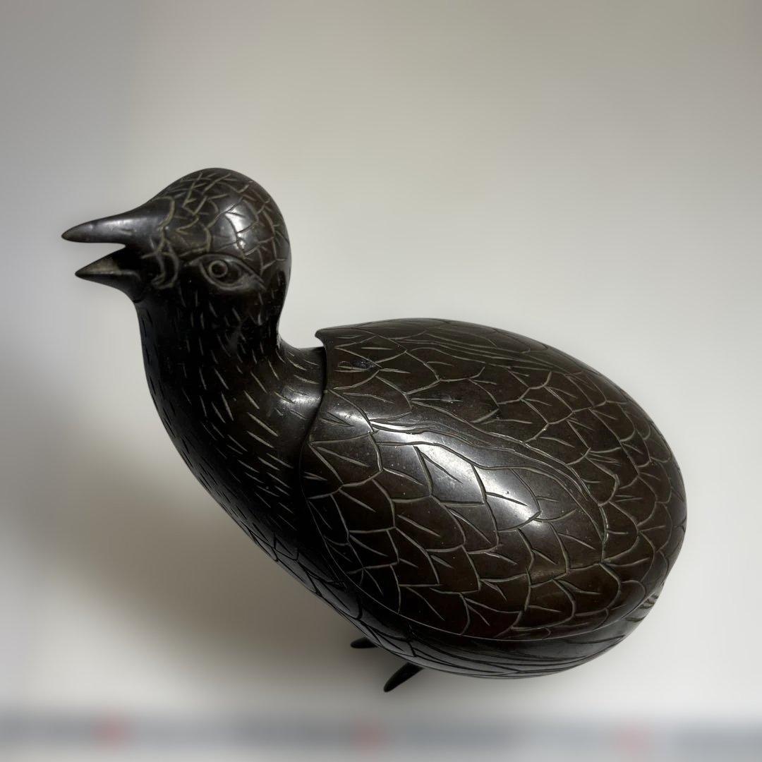 古銅　ウズラ香炉　木箱付　1345g/高さ約21㎝　東Y7-0626⭐︎2Fトカエ