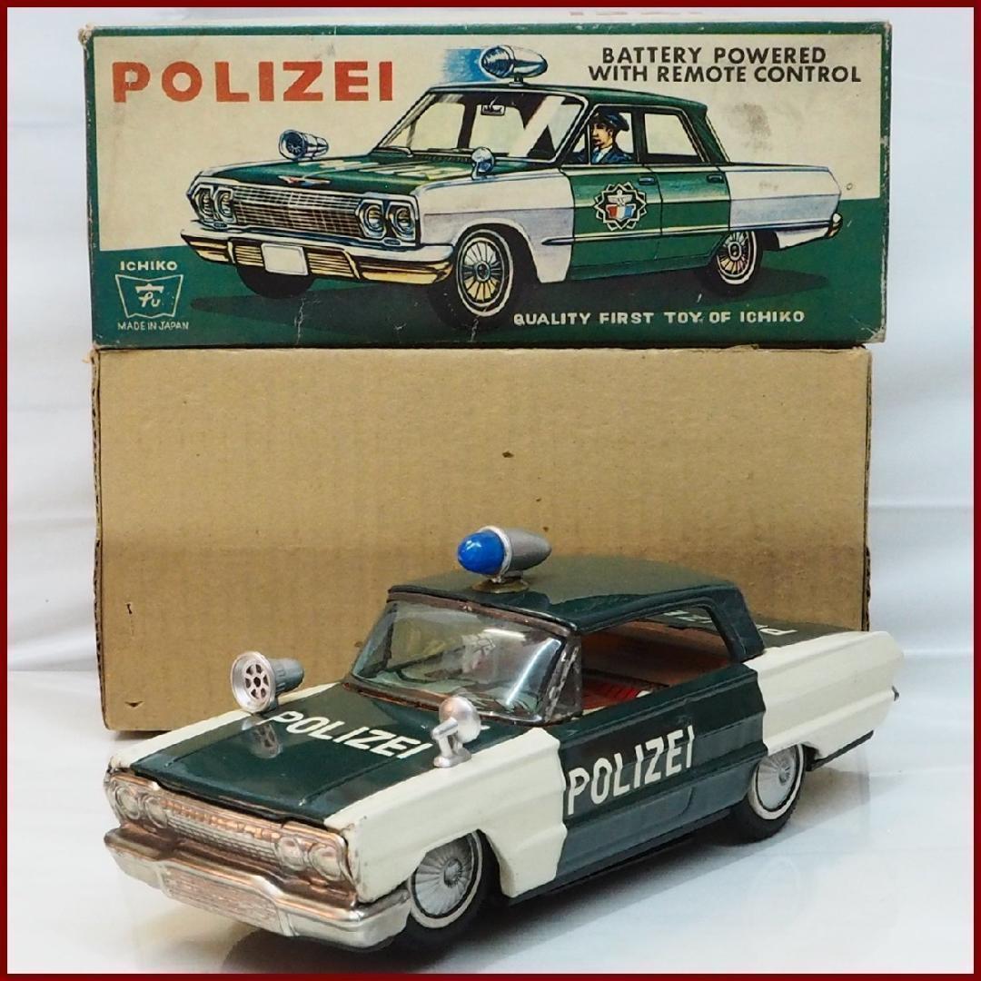 イチコーPOLIZEIパトカー白緑 小 リモコン欠tinブリキtoy car箱付