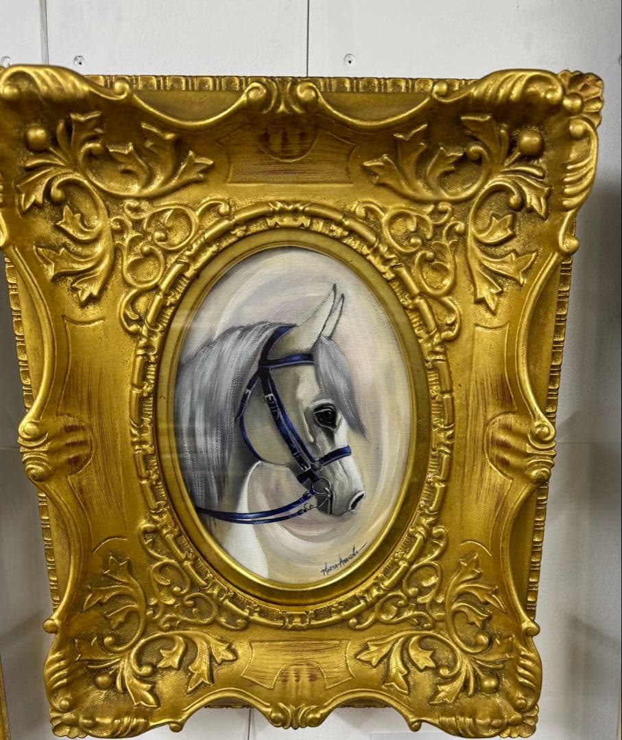 馬の油彩画 高級金縁付き　新品未使用　SMサイズ