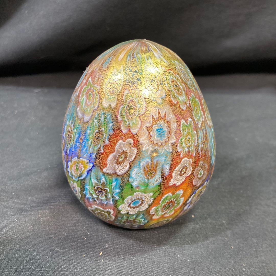 【美品】ムラーノガラス ペーパーウエイト 金彩 花柄