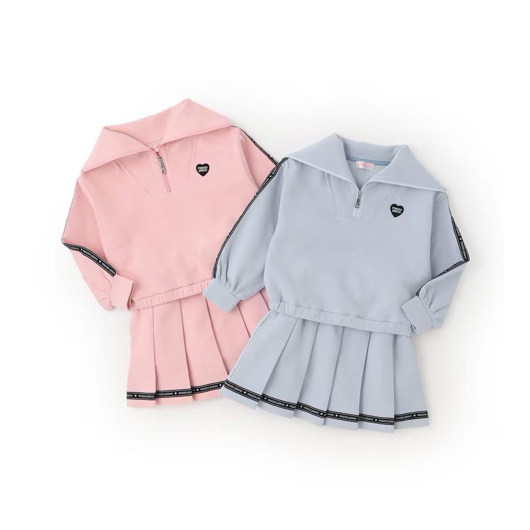 メゾピアノ新品新作タグ付きセーラーハーフZIP　ロゴラインスカパン　セット140