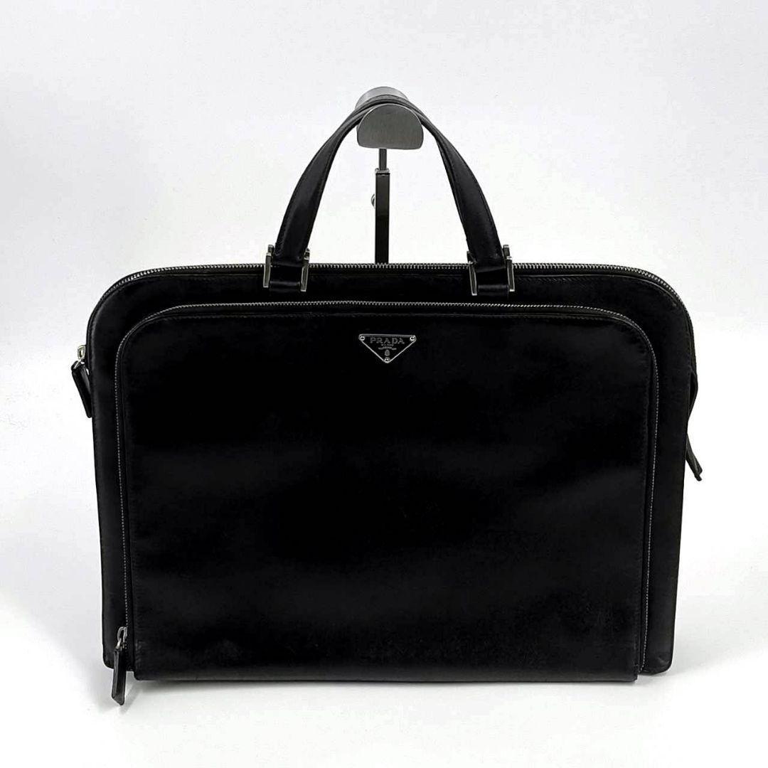 極希少✨️プラダ　サフィアーノ　ビジネスバッグ　三角プレート　レザー　黒　白タグ