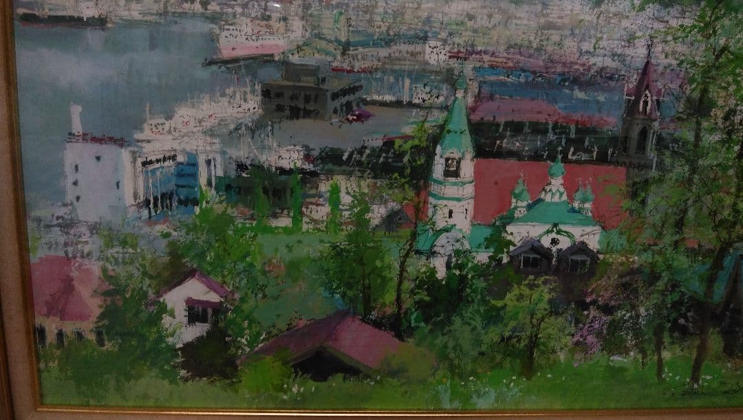 【真作】小田切 訓 函館の朝 縦480mm×横690mm M18号