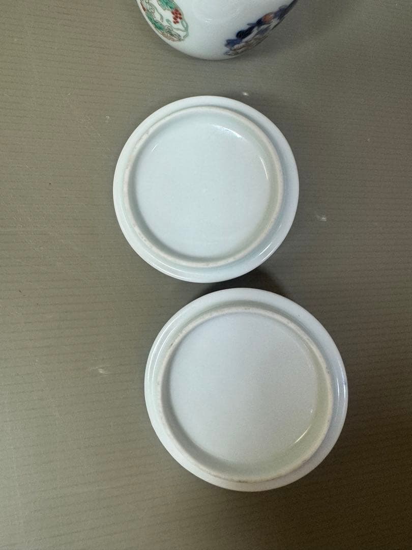 2394 深川製磁 染錦花丸文　湯呑蓋付　2客　時代物