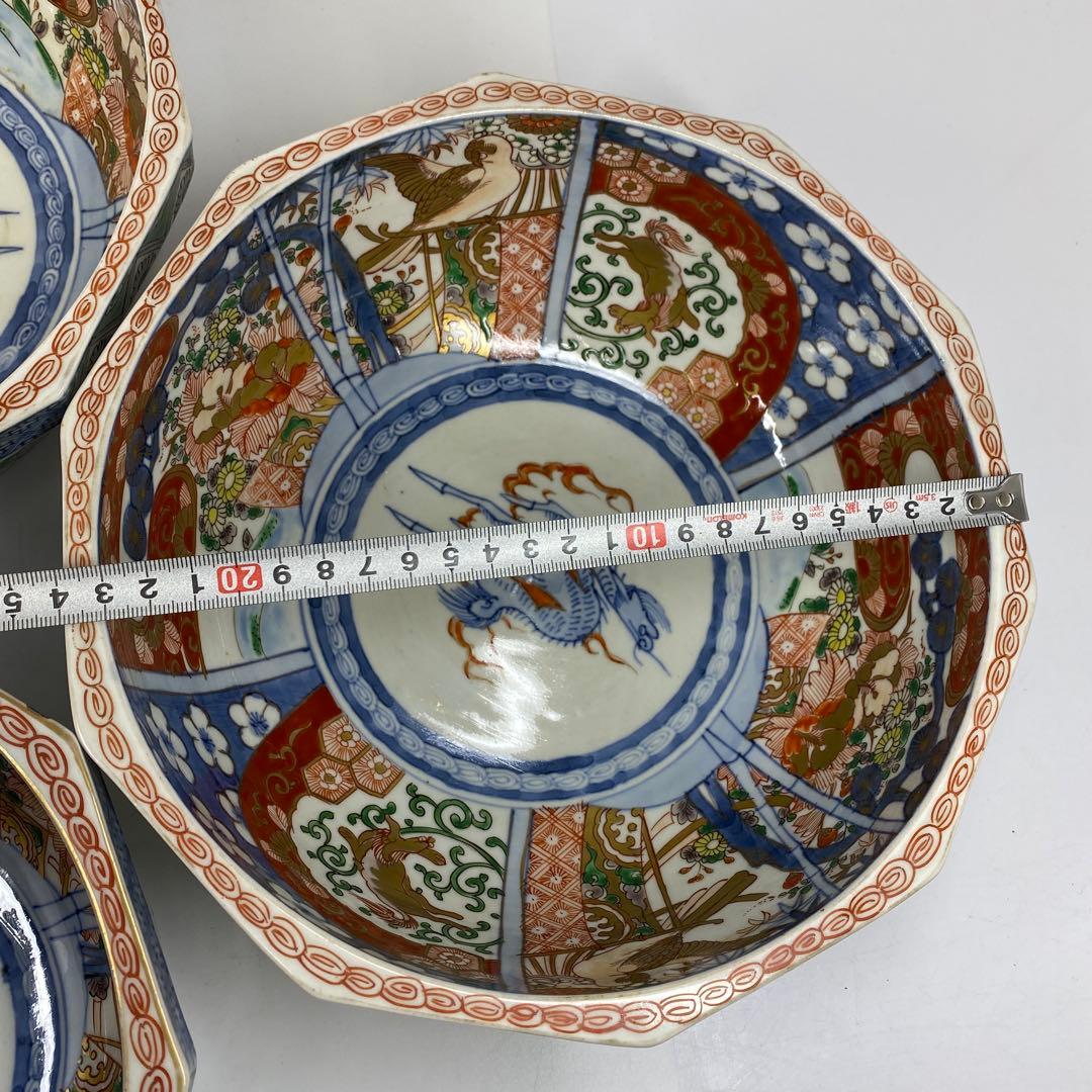 古伊万里　染錦　面取　鉢3点　麒麟図　タサコサ　東さ7-1124③