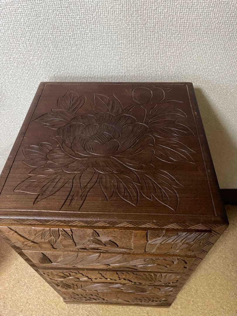 希少　アンティーク　日光彫？軽井沢彫？箪笥　5段式　引き出し　入手困難