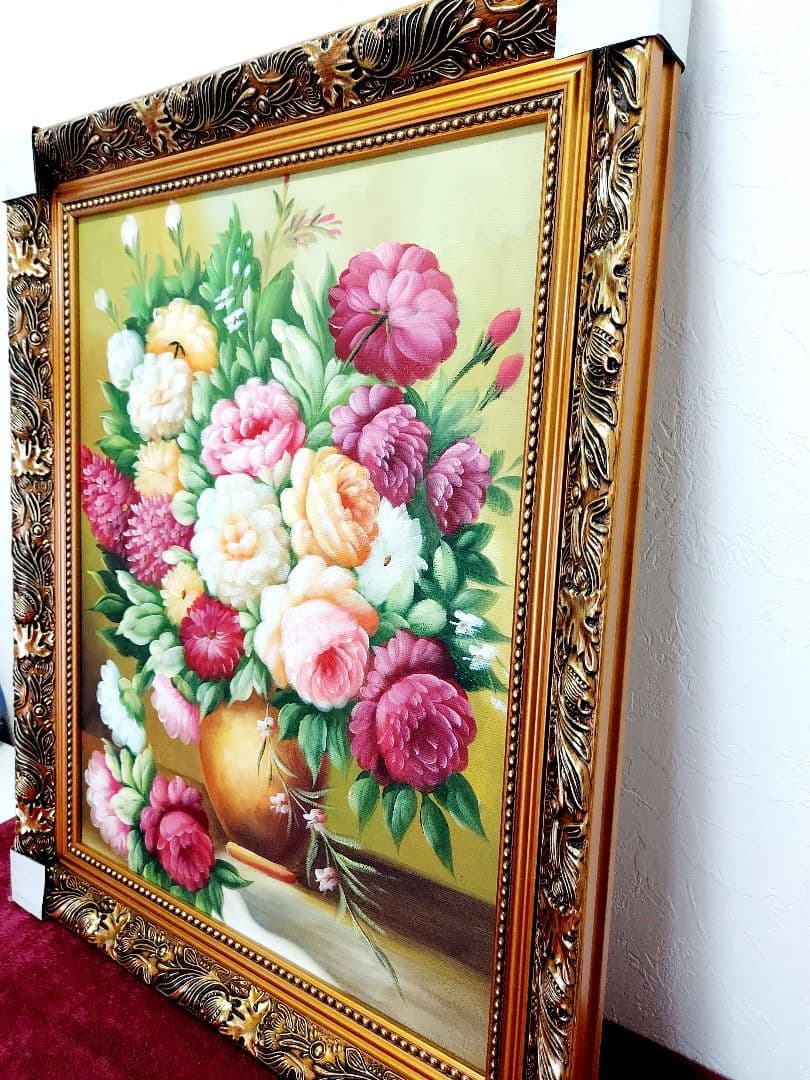 油絵　美品　高級額付　洋風　手書き　花3