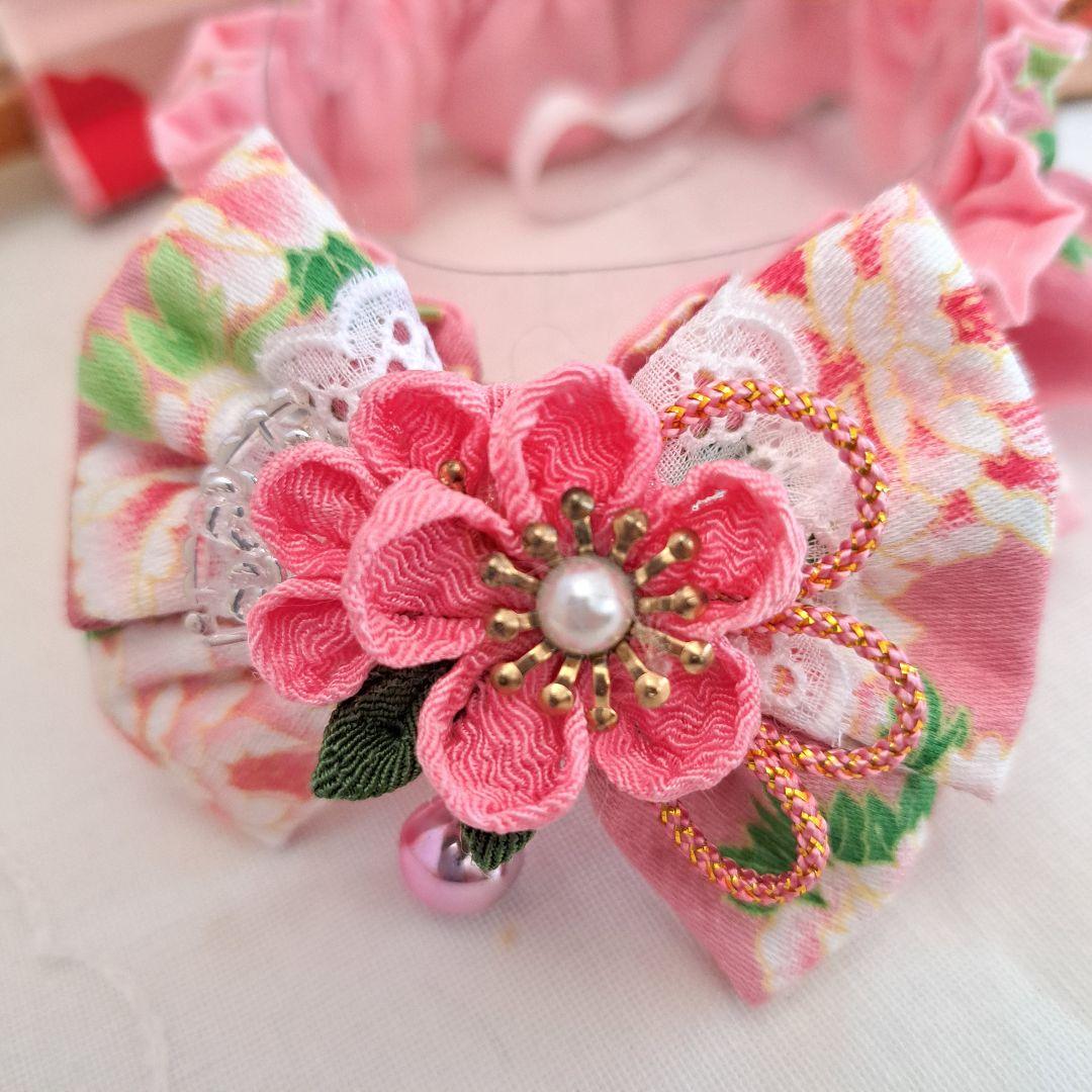 短毛シュシュ、和風妻み細工(ピンク①)わんちゃん猫ちゃん用