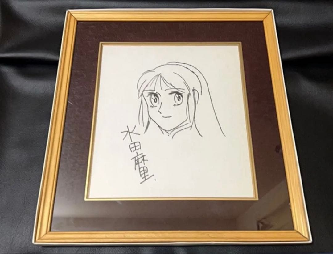 サイン 色紙 額付　水田麻里直筆イラスト
