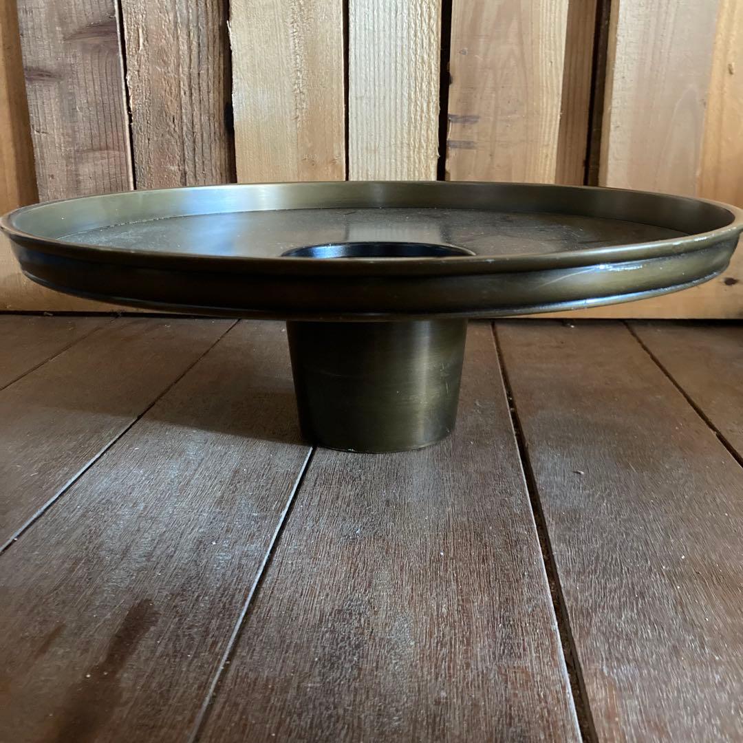 華道具　池坊　薄端　銅製花器　花入　生け花　三足　唐金製　山水　銅器　インテリア