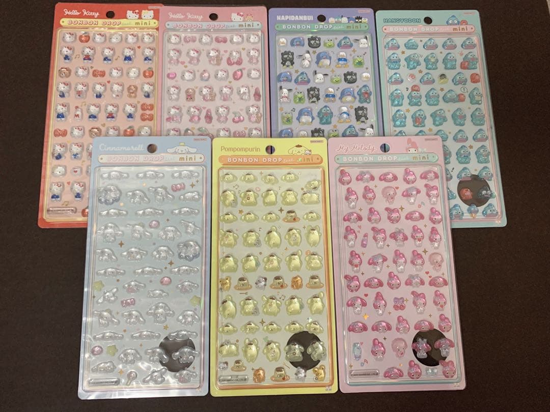 [正規品]新作ボンボンドロップシール:サンリオ7枚セット(おまけ付き)