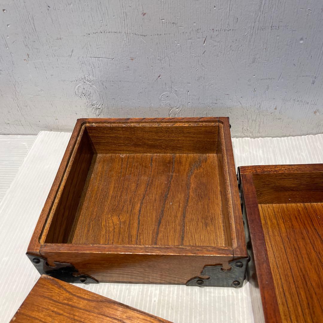 希少　古民具・骨董　立派な金具が印象的な硯箱(小引き出し、小箱、小物入れ、木箱)
