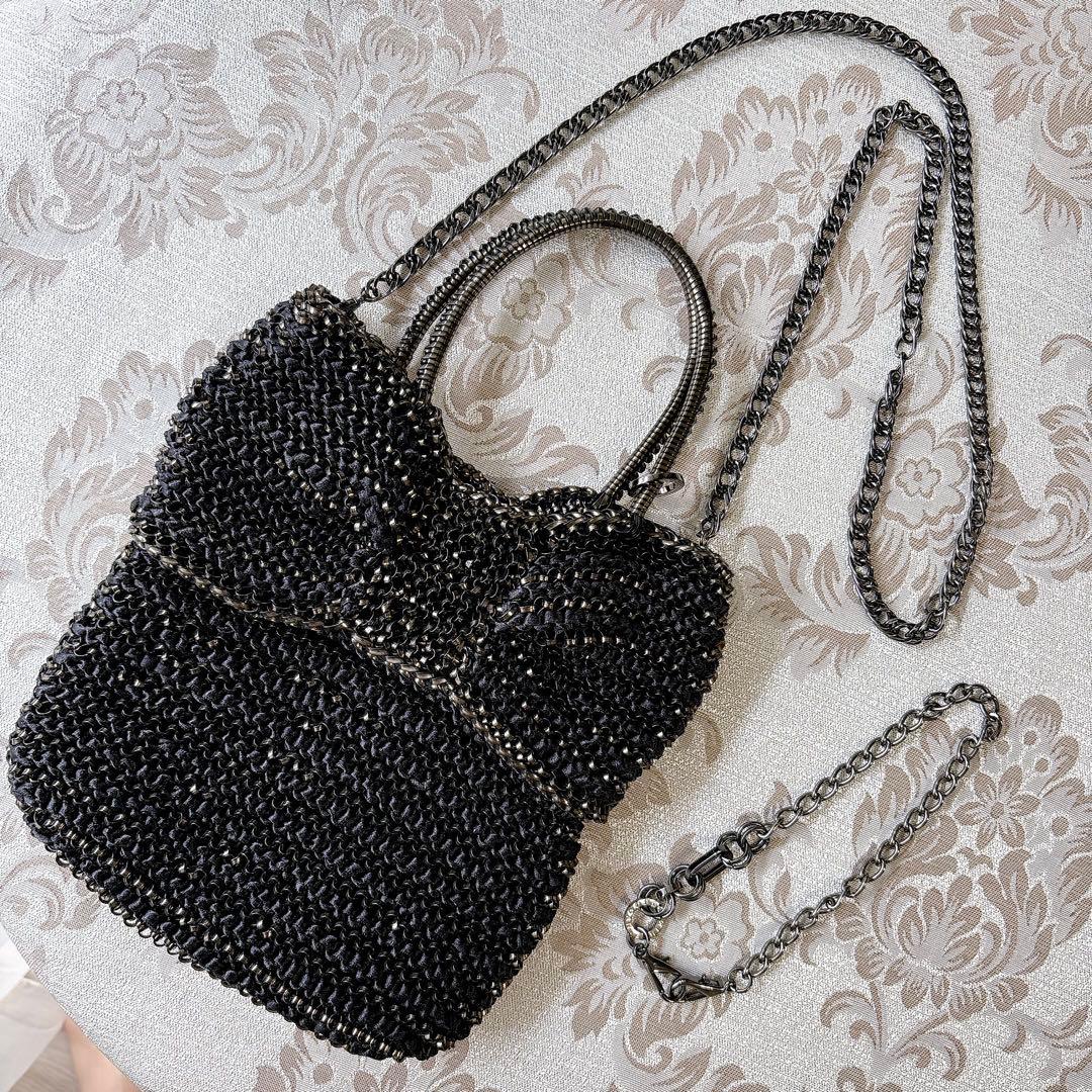 美品　アンテプリマ　黒　リボンバッグ　ハンドバッグ　ショルダー　2way