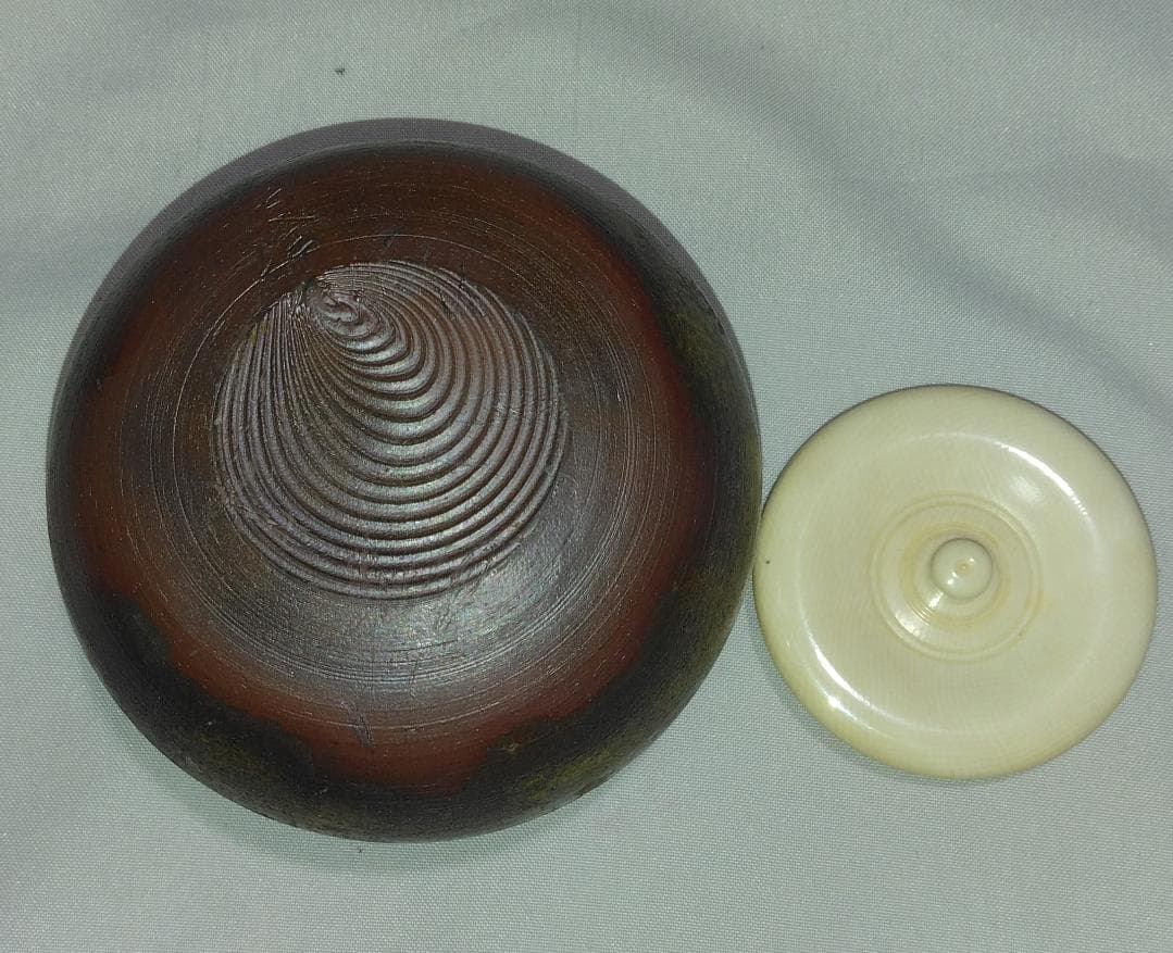 茶道具　備前焼　木村陶峰作　備前桟切焼大海茶入　高昌吉洋文仕覆付　美品！！