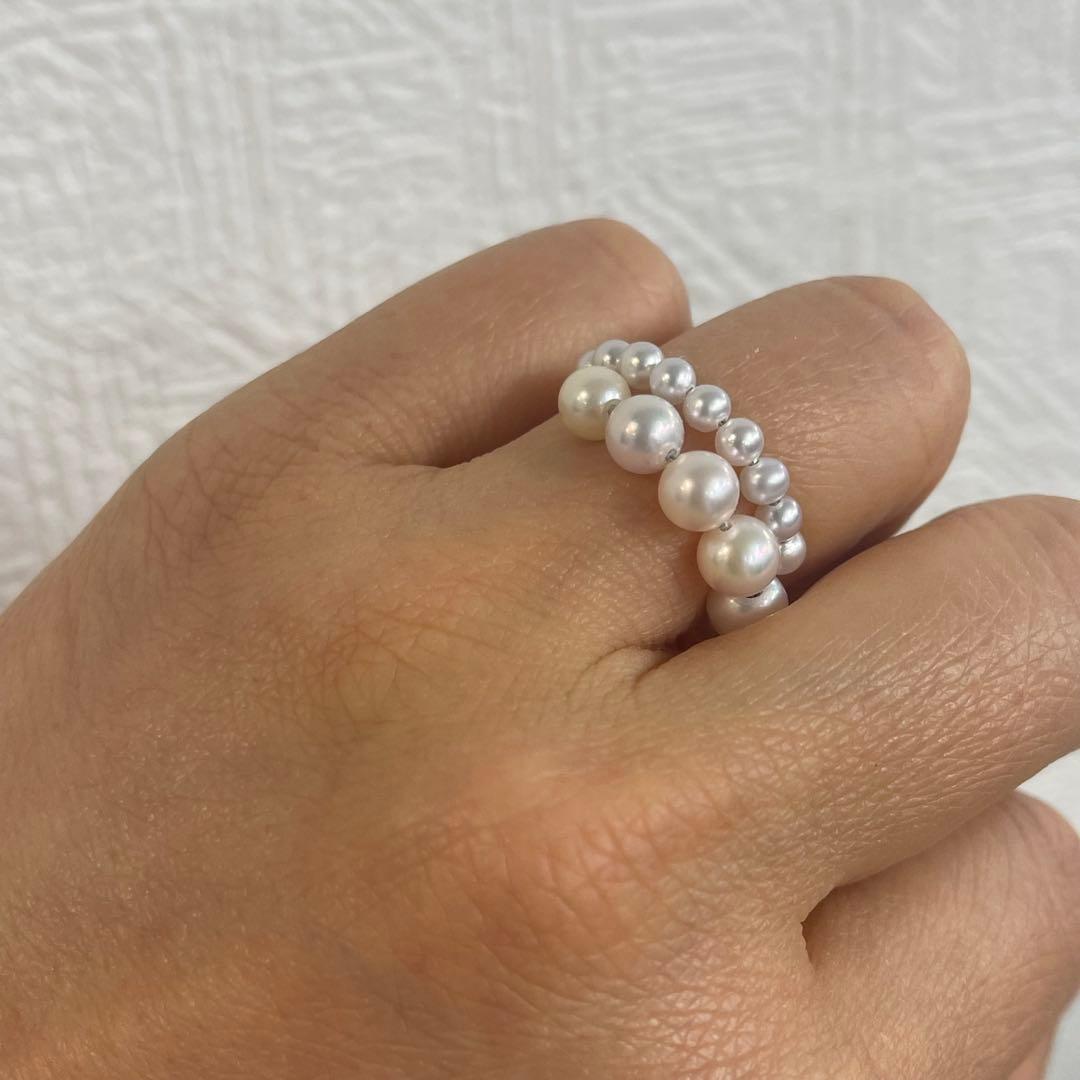 アコヤ真珠と淡水真珠のコンビネーションリング