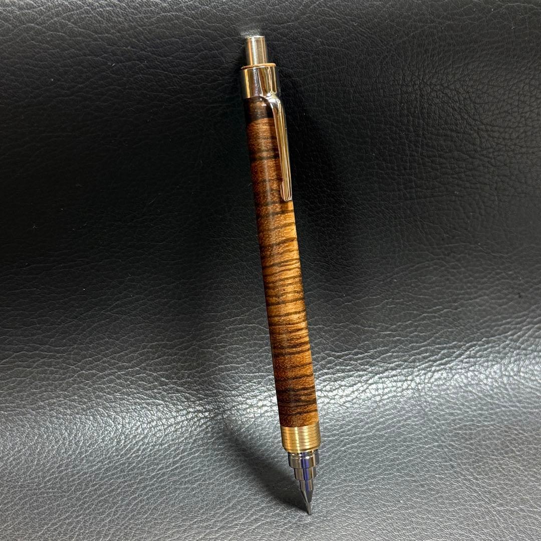 211ゼブラウッド横目スタビ　木製シャーペン　超低重心(溝付き) 真鍮