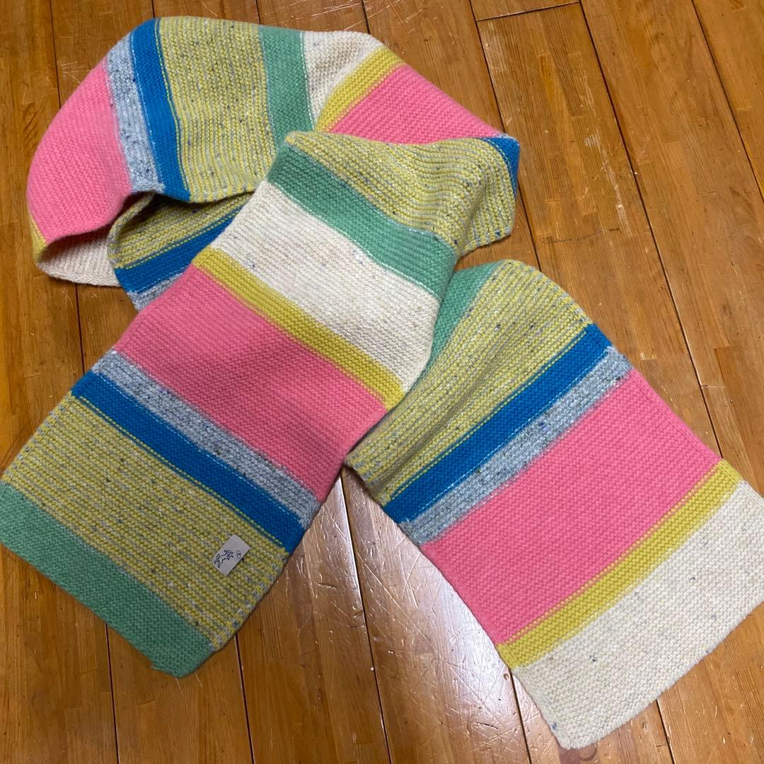 ミナペルホネン×ヒカルノグチ　ロングニットマフラー　マルチボーダー柄