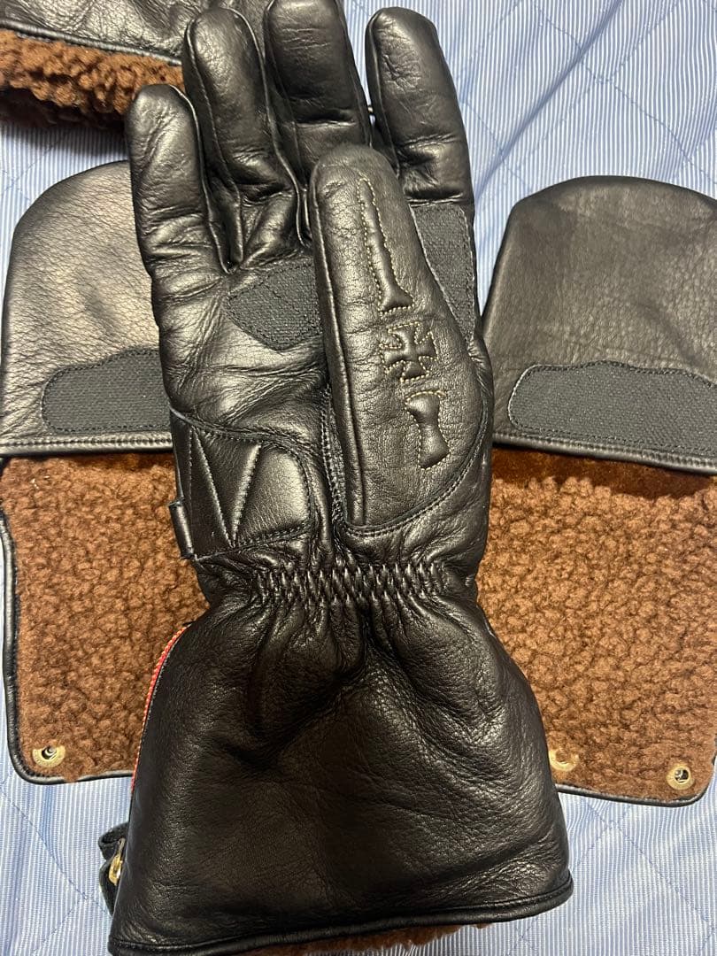 SKULL FLIGHT レザー バイカー手袋 黒
