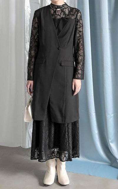 新品☆3L♪レース×ジャケット重ね着風ワンピースドレス☆☆A210