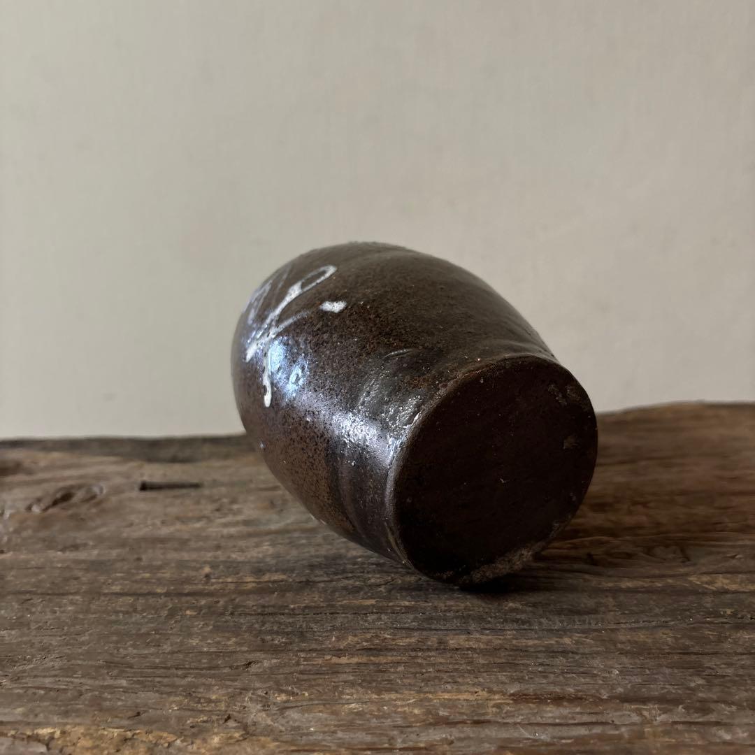 丹波　イッチン紋栗酒小徳利　16cm 明治　花入酒器　骨董.花入.古民芸.筒描