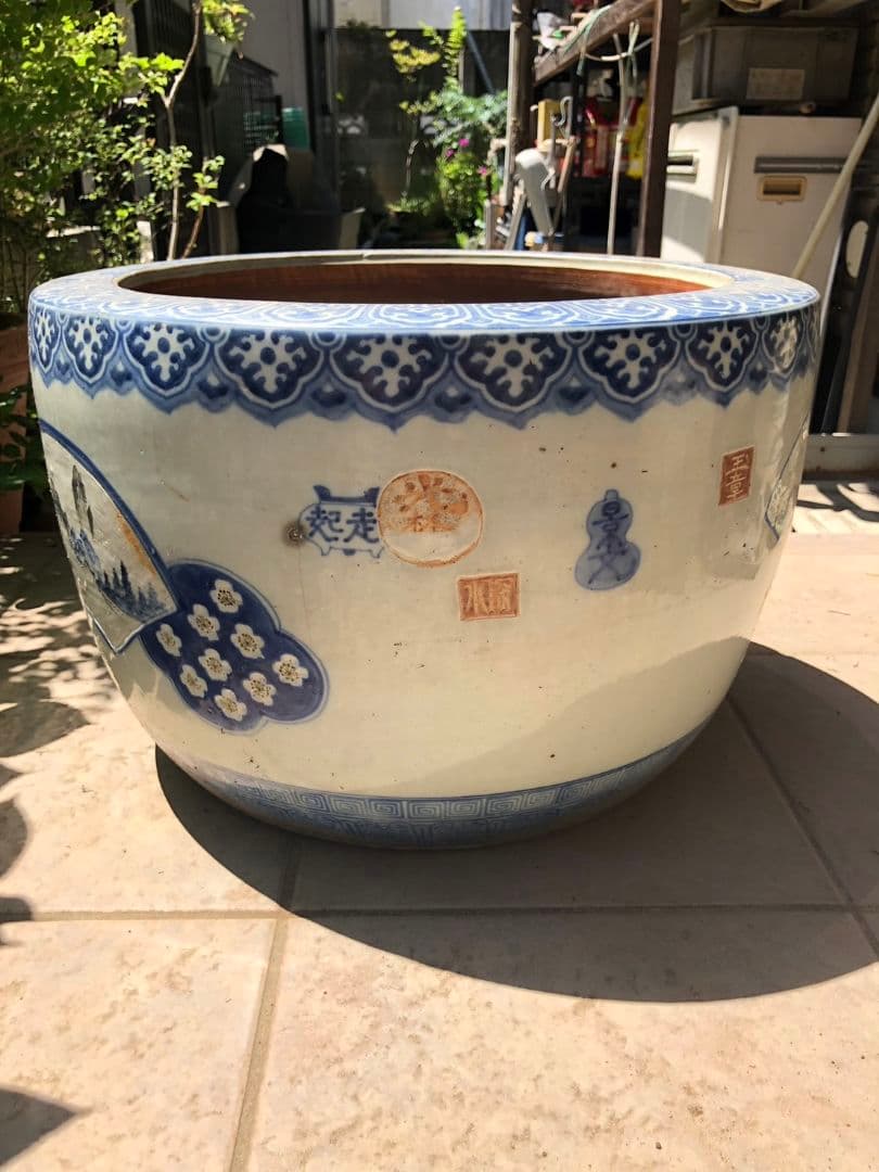 伊万里焼　火鉢　染付窓絵　手渡し　直接取引