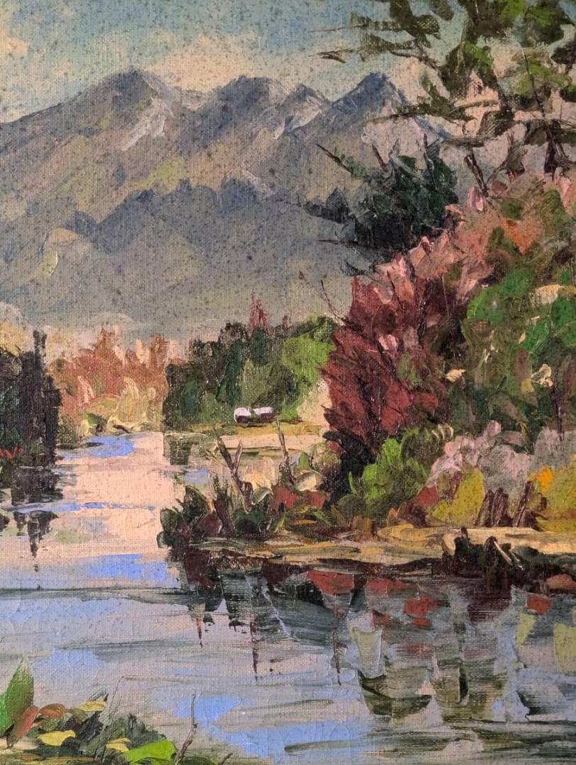 【真作】絵画　油彩6号　尾瀬風景　自然の静けさを描いた一枚　癒しの風景　W92