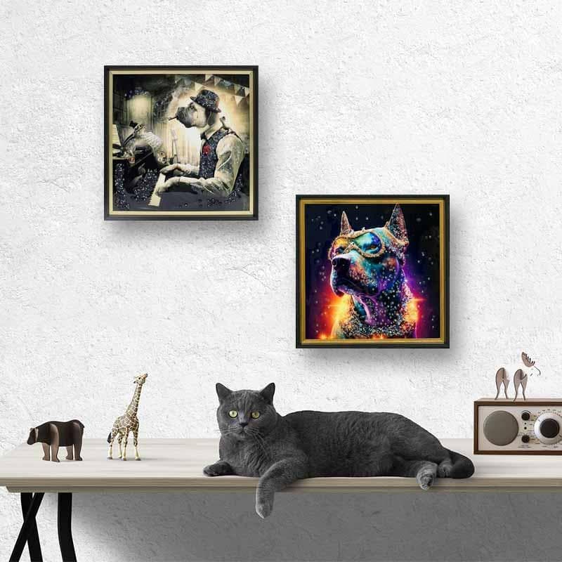 アートフレーム 犬 ピアニスト モーツァルト 絵画 クリスタルピクチャー