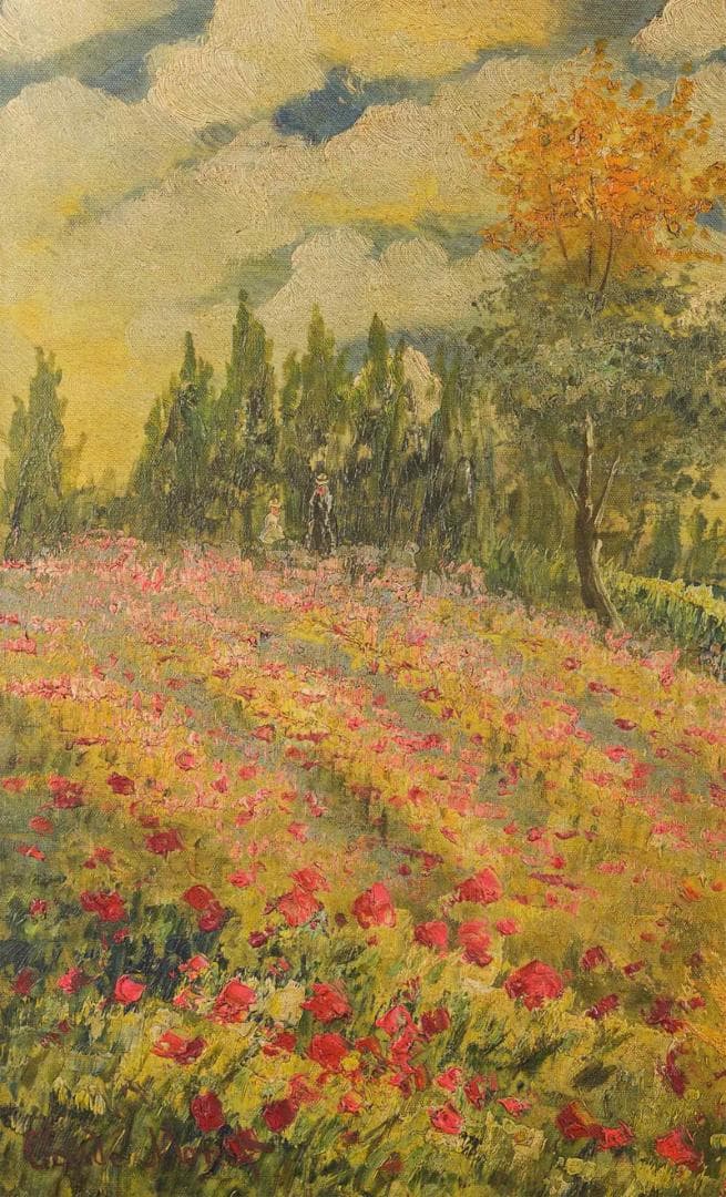 モネ　油彩　肉筆『風景画』表サイン　画廊シール　F12号　額装　b551