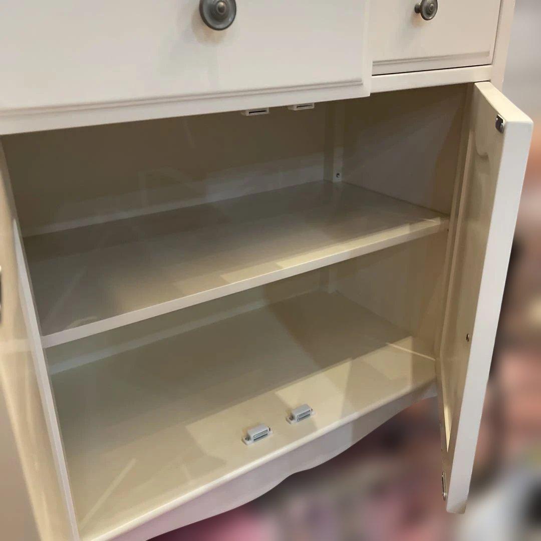 フレンチカントリー調北欧アイボリー木製キャビネット 両開きチェスト収納姫系