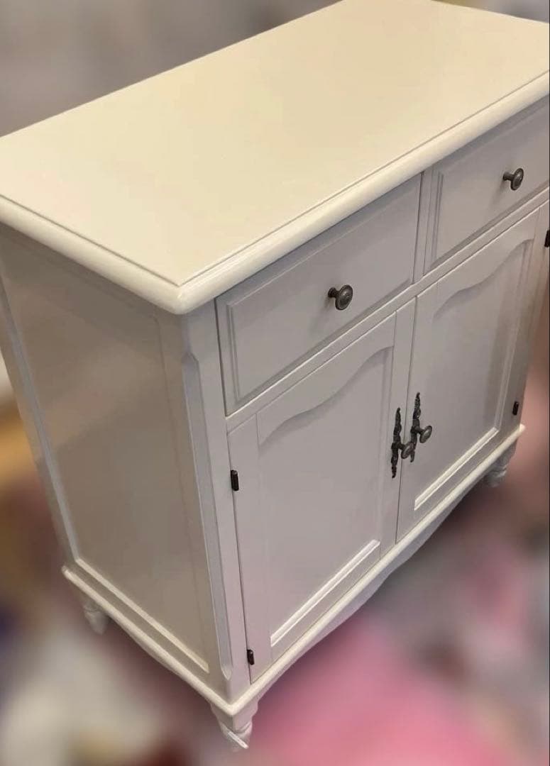 フレンチカントリー調北欧アイボリー木製キャビネット 両開きチェスト収納姫系