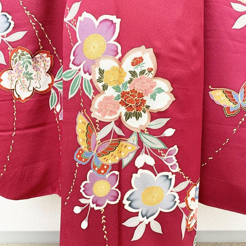 412z16☆中振袖 金駒刺繍 金彩 ちりめん 古典柄☆美品 成人式 結婚式