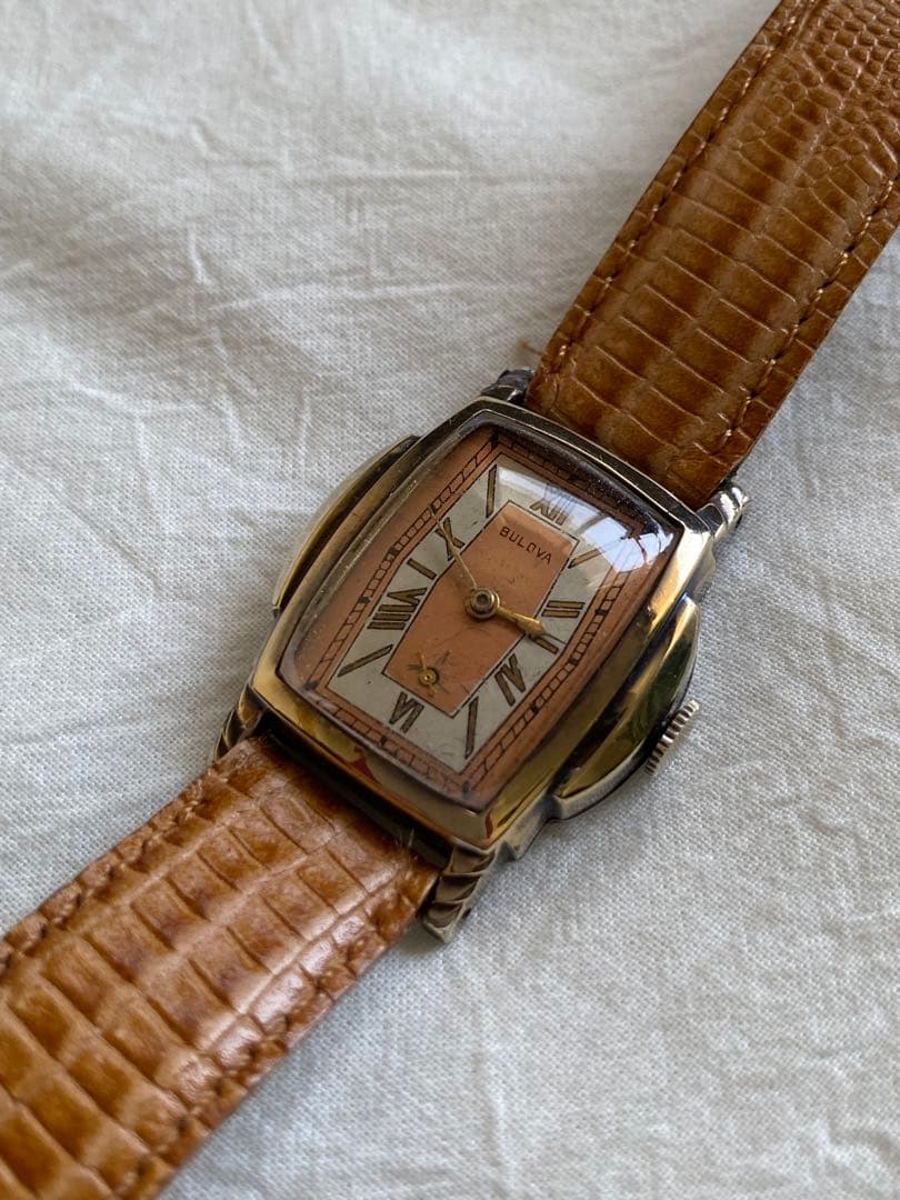 1930年代 BULOVA ツートン アンティーク時計 ビンテージ アールデコ