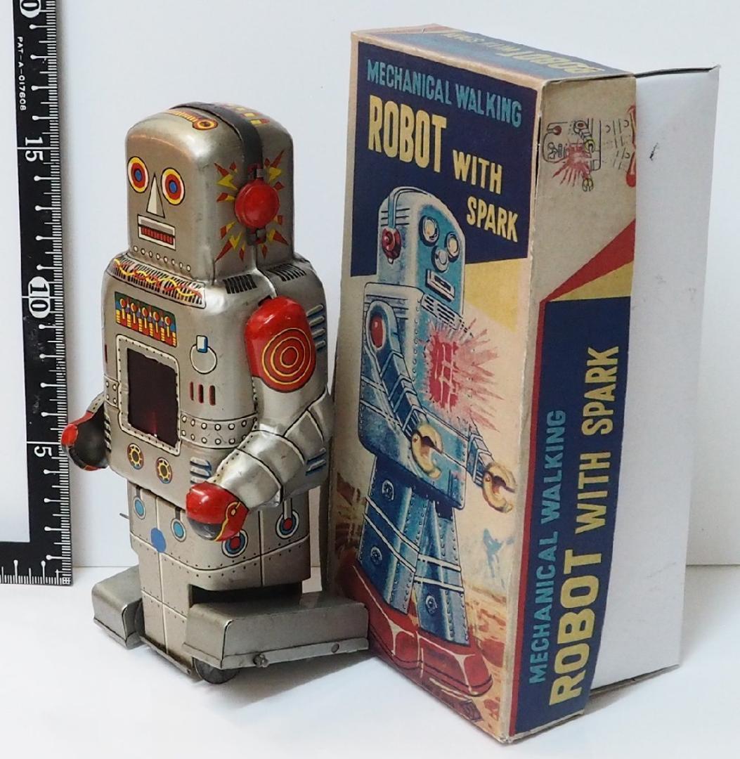 S.Y【メカニカル ウォーキング発火ロボット】ブリキ製ゼンマイ歩行 箱はコピー